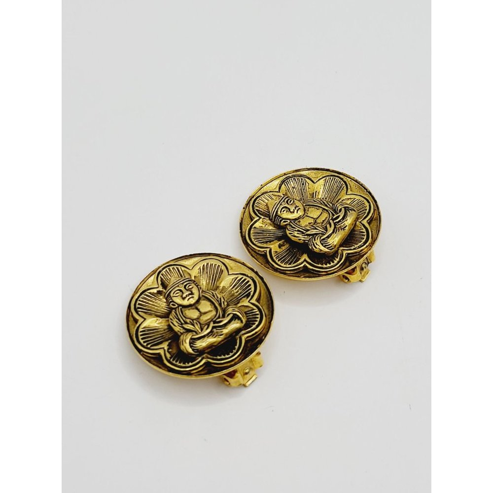 Vintage Asian Motif Figural Buddha Earrings (A294)